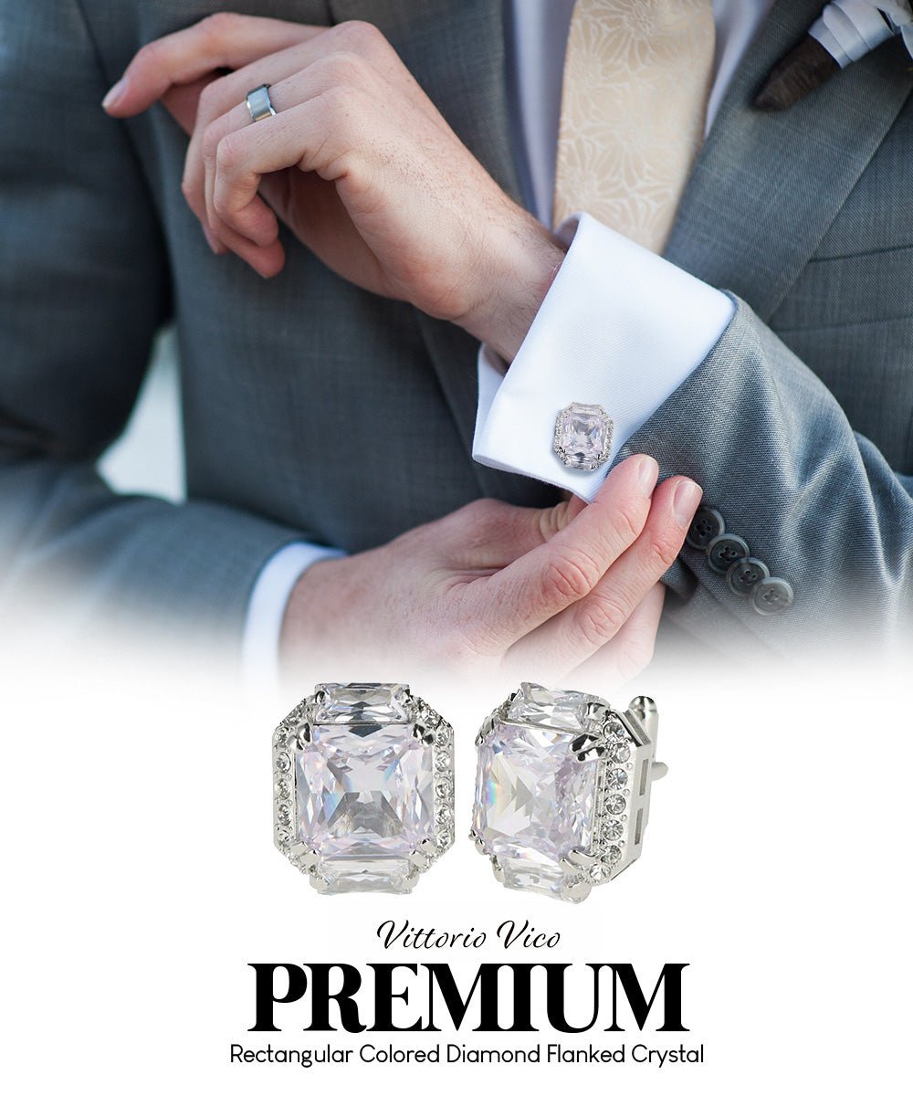 BLING Colorstone Cufflinks with Flanked Rectangular Crystal in a Box by Vittorio Vico (CL74XX) (CL - 7403) for Independent Retail Stores by Dubal Brothers