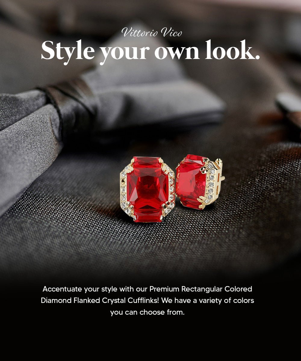 BLING Colorstone Cufflinks with Flanked Rectangular Crystal in a Box by Vittorio Vico (CL74XX) (CL - 7404) for Independent Retail Stores by Dubal Brothers