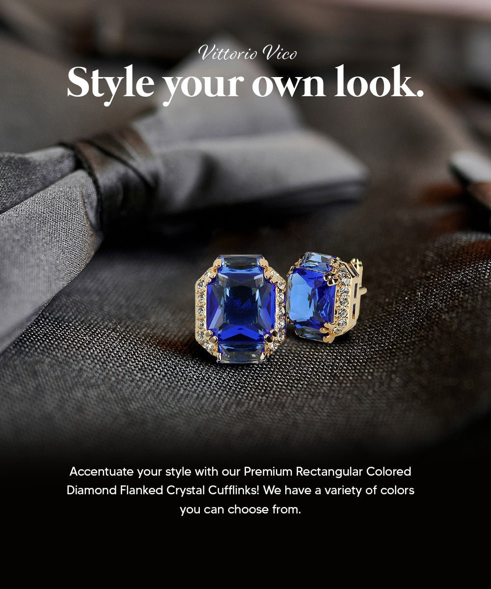 BLING Colorstone Cufflinks with Flanked Rectangular Crystal in a Box by Vittorio Vico (CL74XX) (CL - 7406) for Independent Retail Stores by Dubal Brothers