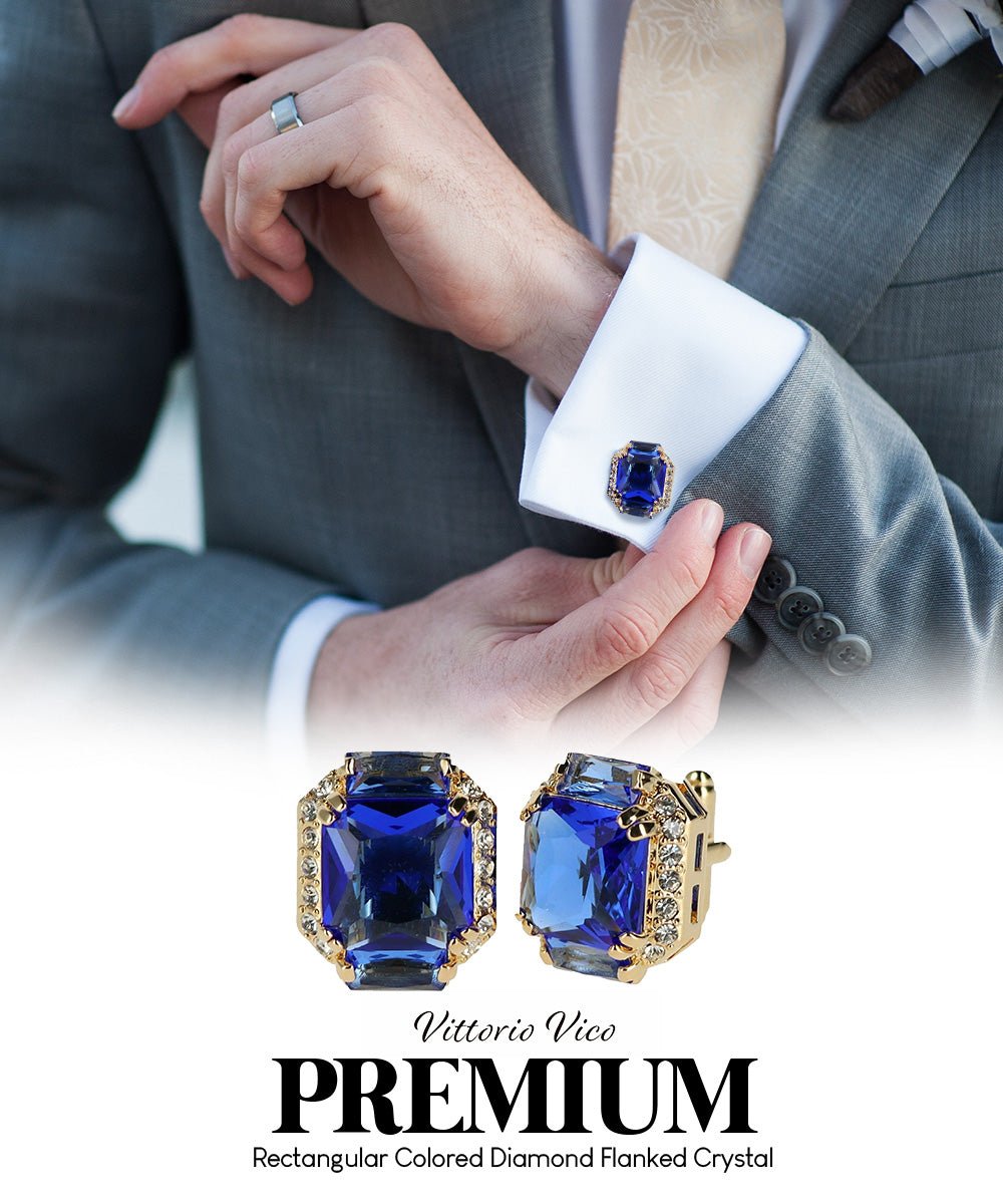 BLING Colorstone Cufflinks with Flanked Rectangular Crystal in a Box by Vittorio Vico (CL74XX) (CL - 7406) for Independent Retail Stores by Dubal Brothers