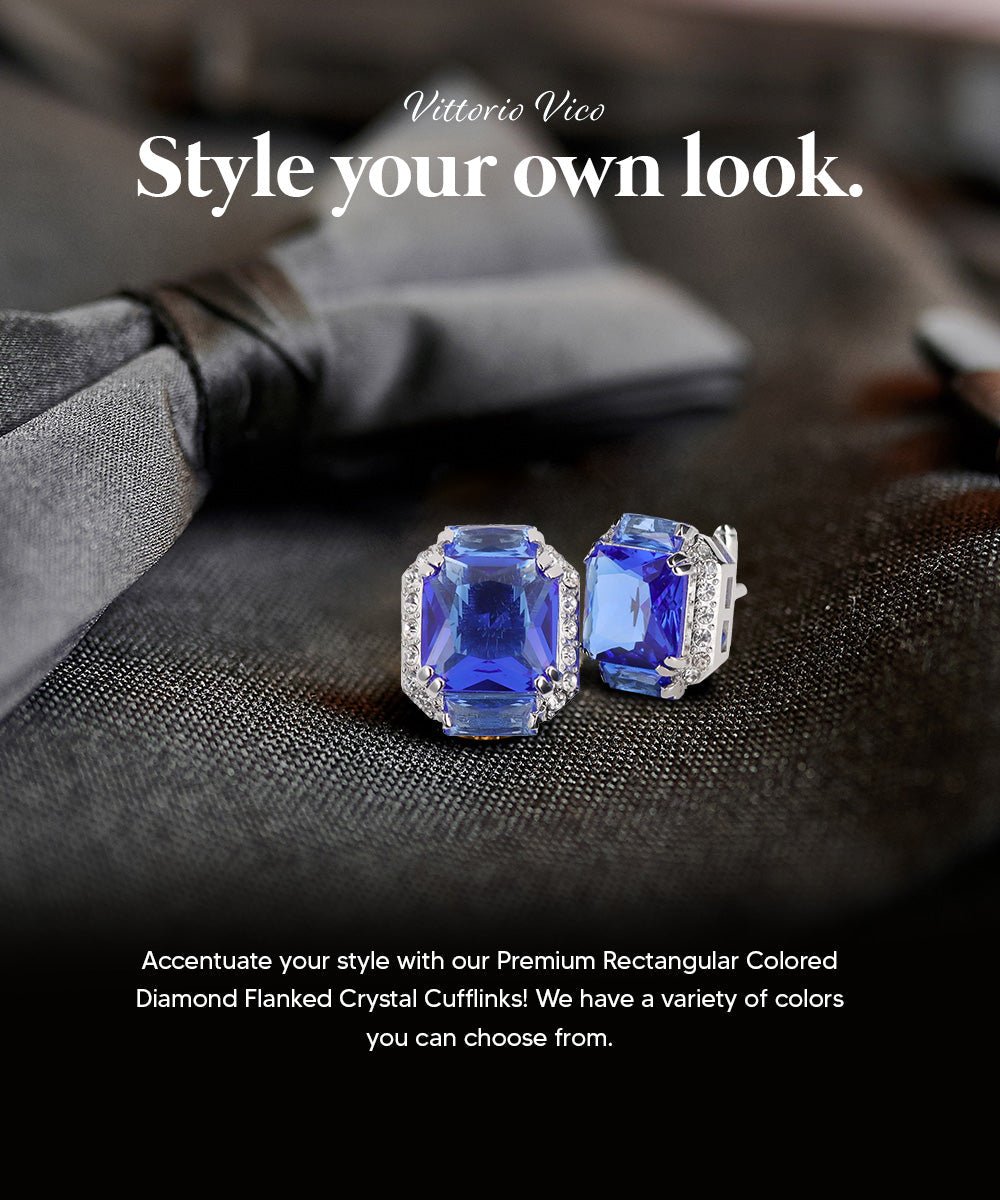 BLING Colorstone Cufflinks with Flanked Rectangular Crystal in a Box by Vittorio Vico (CL74XX) (CL - 7407) for Independent Retail Stores by Dubal Brothers