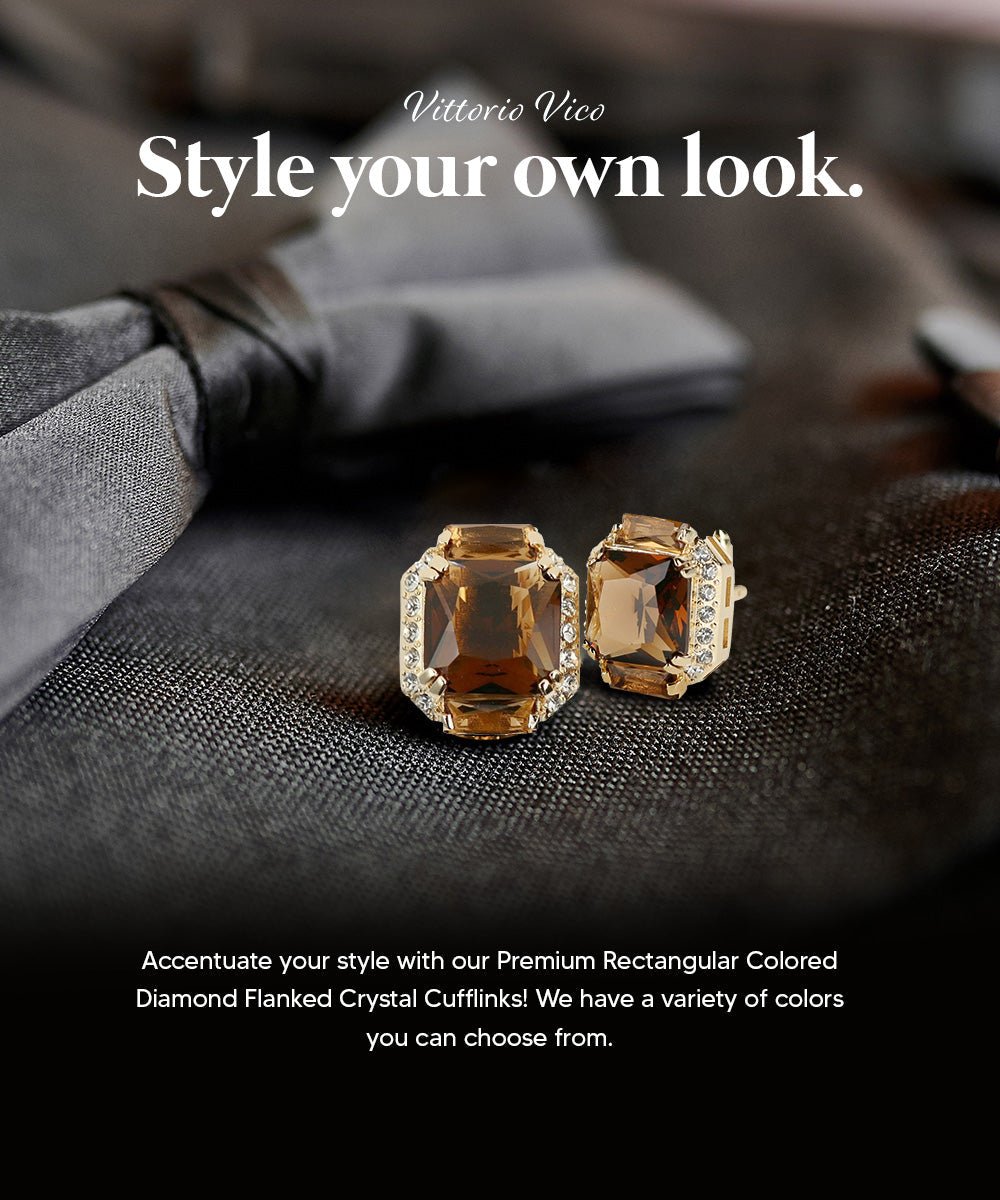 BLING Colorstone Cufflinks with Flanked Rectangular Crystal in a Box by Vittorio Vico (CL74XX) (CL - 7408) for Independent Retail Stores by Dubal Brothers