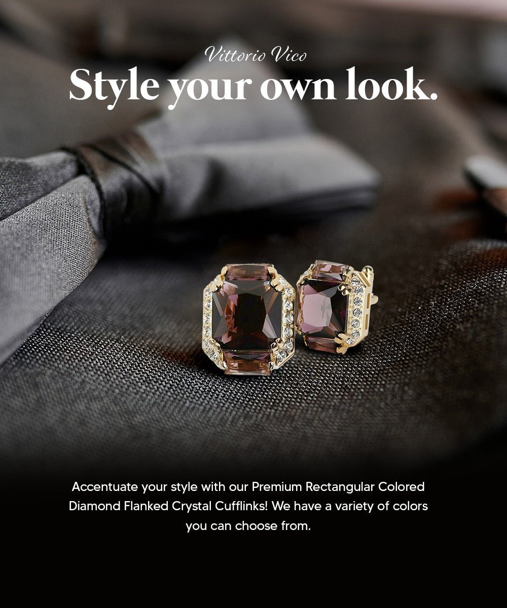 BLING Colorstone Cufflinks with Flanked Rectangular Crystal in a Box by Vittorio Vico (CL74XX) (CL - 7410) for Independent Retail Stores by Dubal Brothers