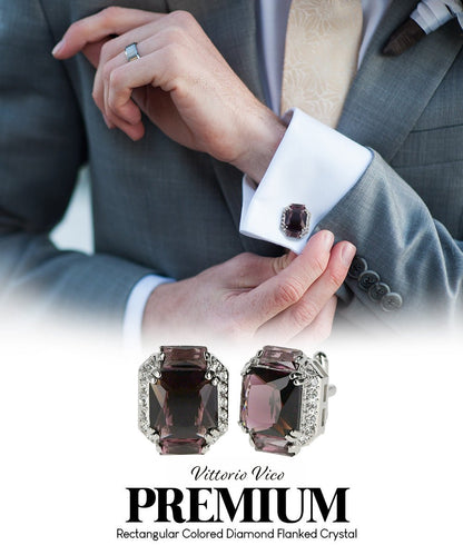 BLING Colorstone Cufflinks with Flanked Rectangular Crystal in a Box by Vittorio Vico (CL74XX) (CL - 7411) for Independent Retail Stores by Dubal Brothers