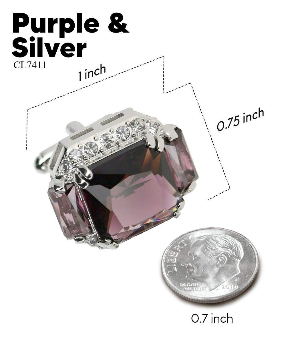 BLING Colorstone Cufflinks with Flanked Rectangular Crystal in a Box by Vittorio Vico (CL74XX) (CL - 7411) for Independent Retail Stores by Dubal Brothers