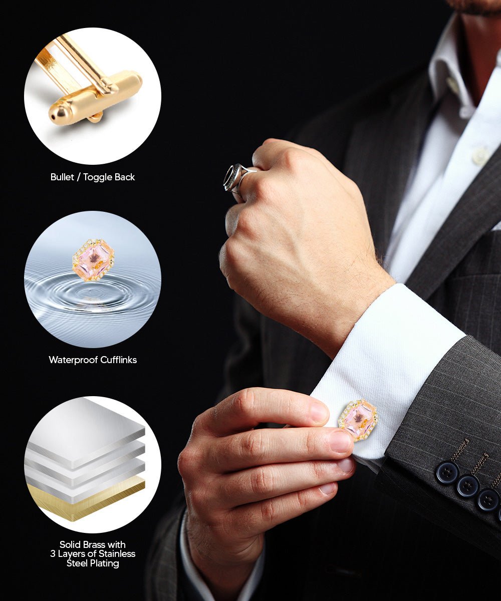 BLING Colorstone Cufflinks with Flanked Rectangular Crystal in a Box by Vittorio Vico (CL74XX) (CL - 7412) for Independent Retail Stores by Dubal Brothers