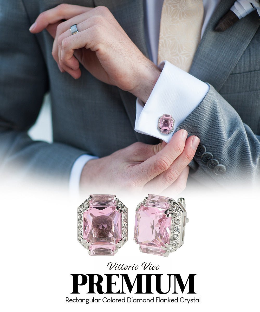 BLING Colorstone Cufflinks with Flanked Rectangular Crystal in a Box by Vittorio Vico (CL74XX) (CL - 7413) for Independent Retail Stores by Dubal Brothers