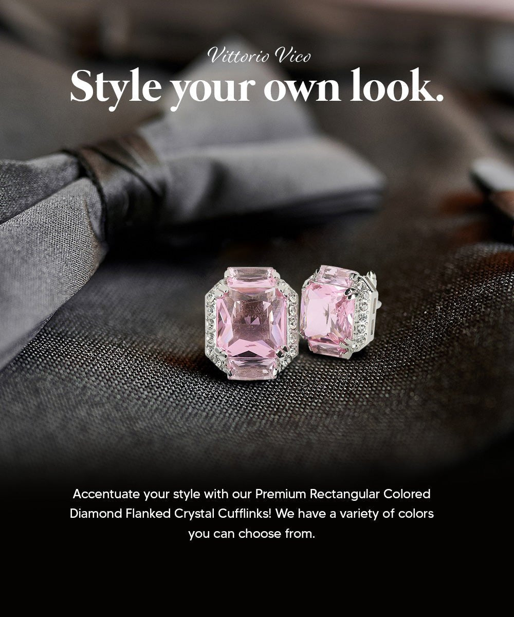 BLING Colorstone Cufflinks with Flanked Rectangular Crystal in a Box by Vittorio Vico (CL74XX) (CL - 7413) for Independent Retail Stores by Dubal Brothers