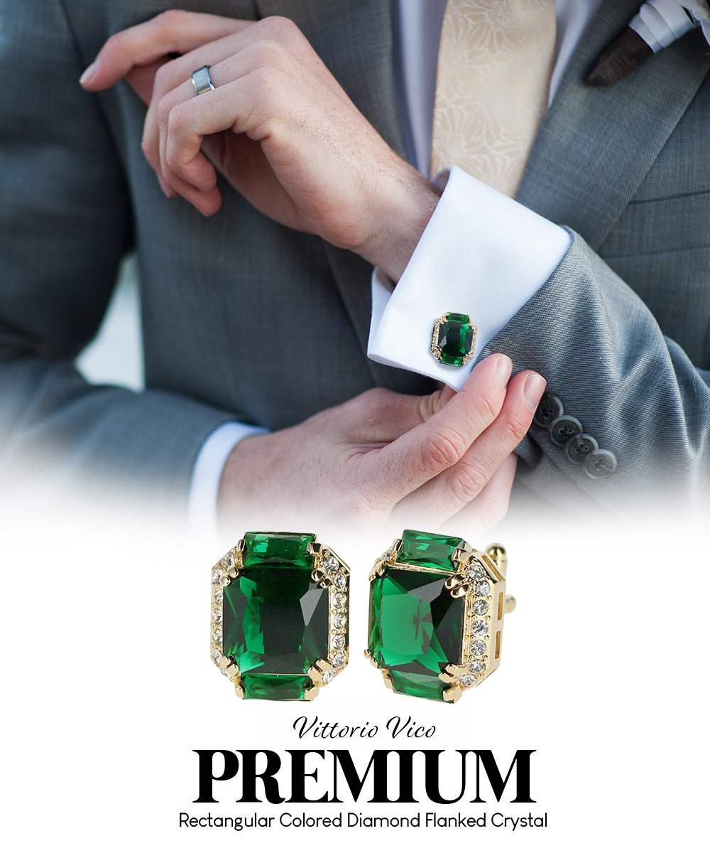 BLING Colorstone Cufflinks with Flanked Rectangular Crystal in a Box by Vittorio Vico (CL74XX) (CL - 7414) for Independent Retail Stores by Dubal Brothers