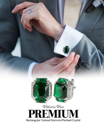 BLING Colorstone Cufflinks with Flanked Rectangular Crystal in a Box by Vittorio Vico (CL74XX) (CL - 7415) for Independent Retail Stores by Dubal Brothers
