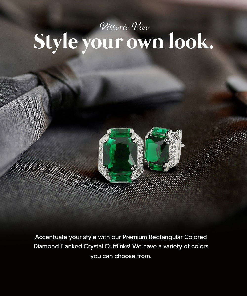 BLING Colorstone Cufflinks with Flanked Rectangular Crystal in a Box by Vittorio Vico (CL74XX) (CL - 7415) for Independent Retail Stores by Dubal Brothers