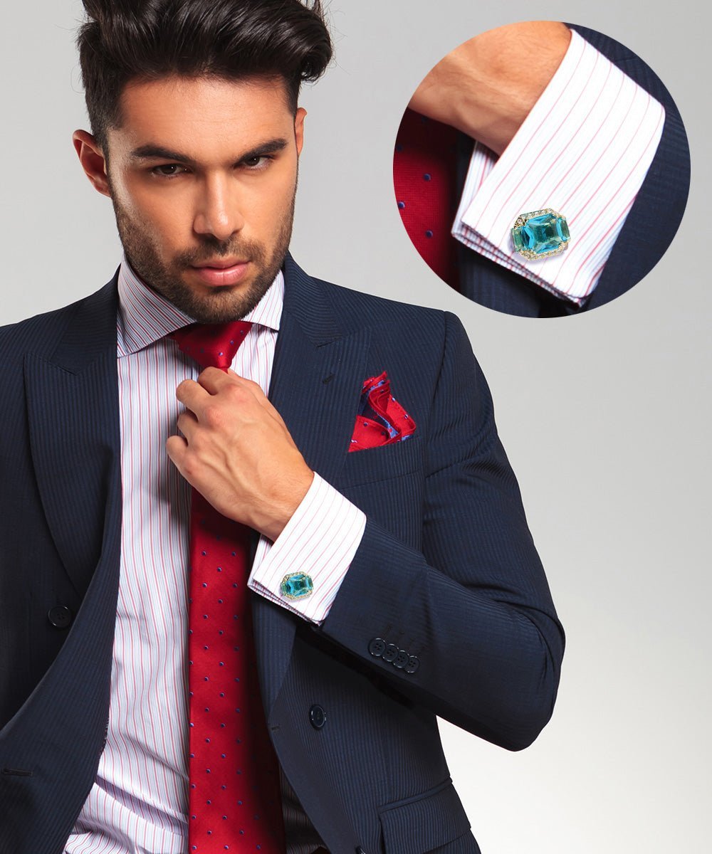 BLING Colorstone Cufflinks with Flanked Rectangular Crystal in a Box by Vittorio Vico (CL74XX) (CL - 7416) for Independent Retail Stores by Dubal Brothers