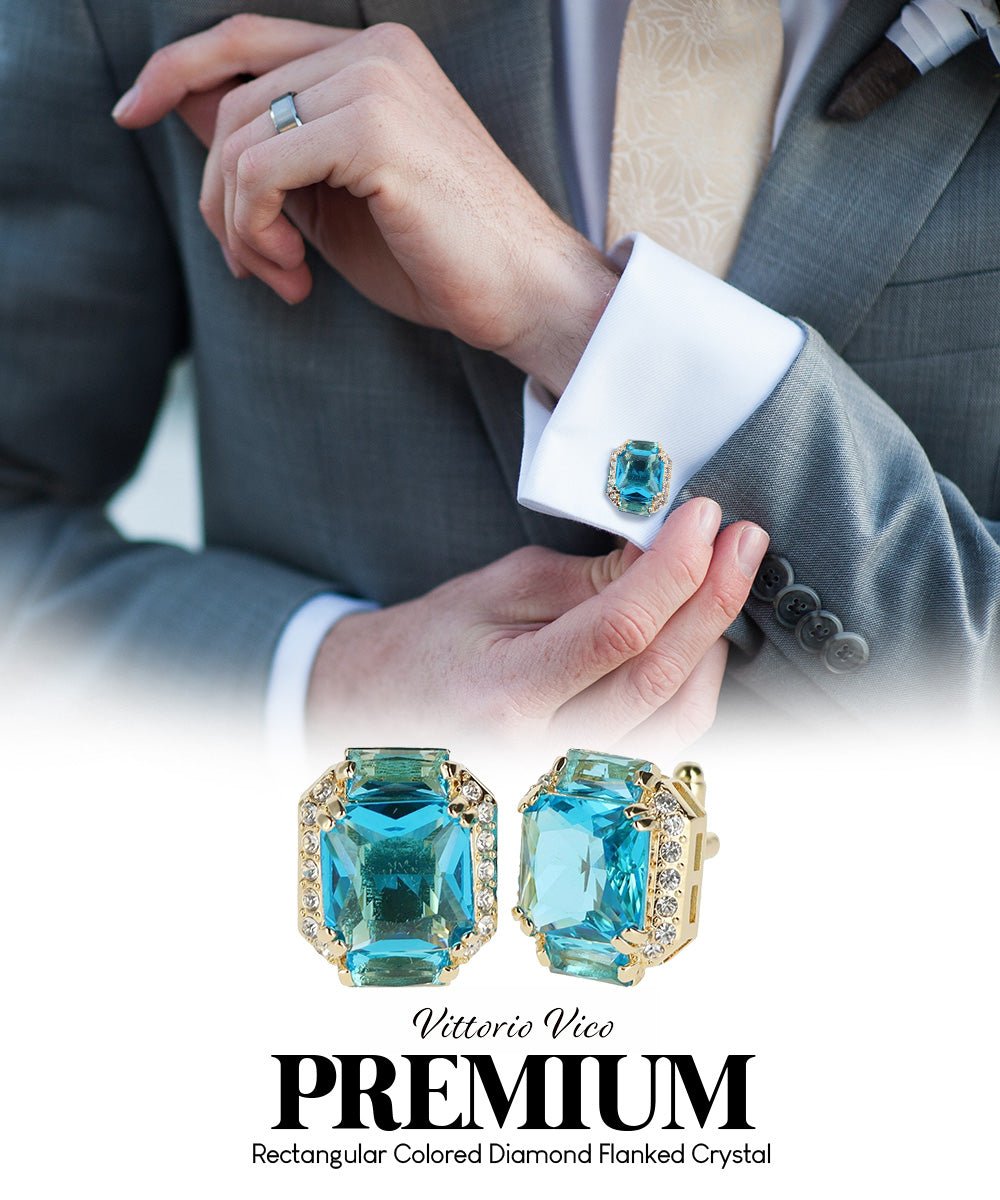 BLING Colorstone Cufflinks with Flanked Rectangular Crystal in a Box by Vittorio Vico (CL74XX) (CL - 7416) for Independent Retail Stores by Dubal Brothers