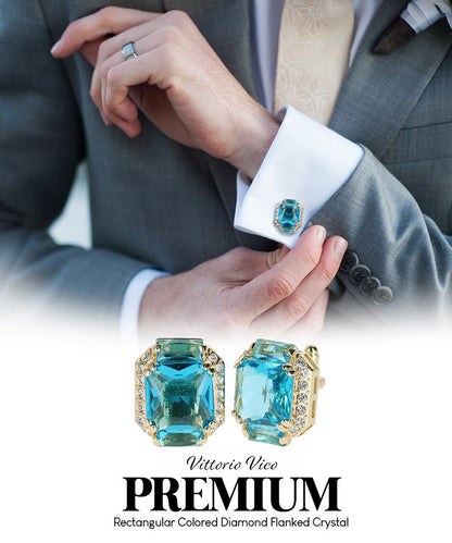 BLING Colorstone Cufflinks with Flanked Rectangular Crystal in a Box by Vittorio Vico (CL74XX) (CL - 7416) for Independent Retail Stores by Dubal Brothers