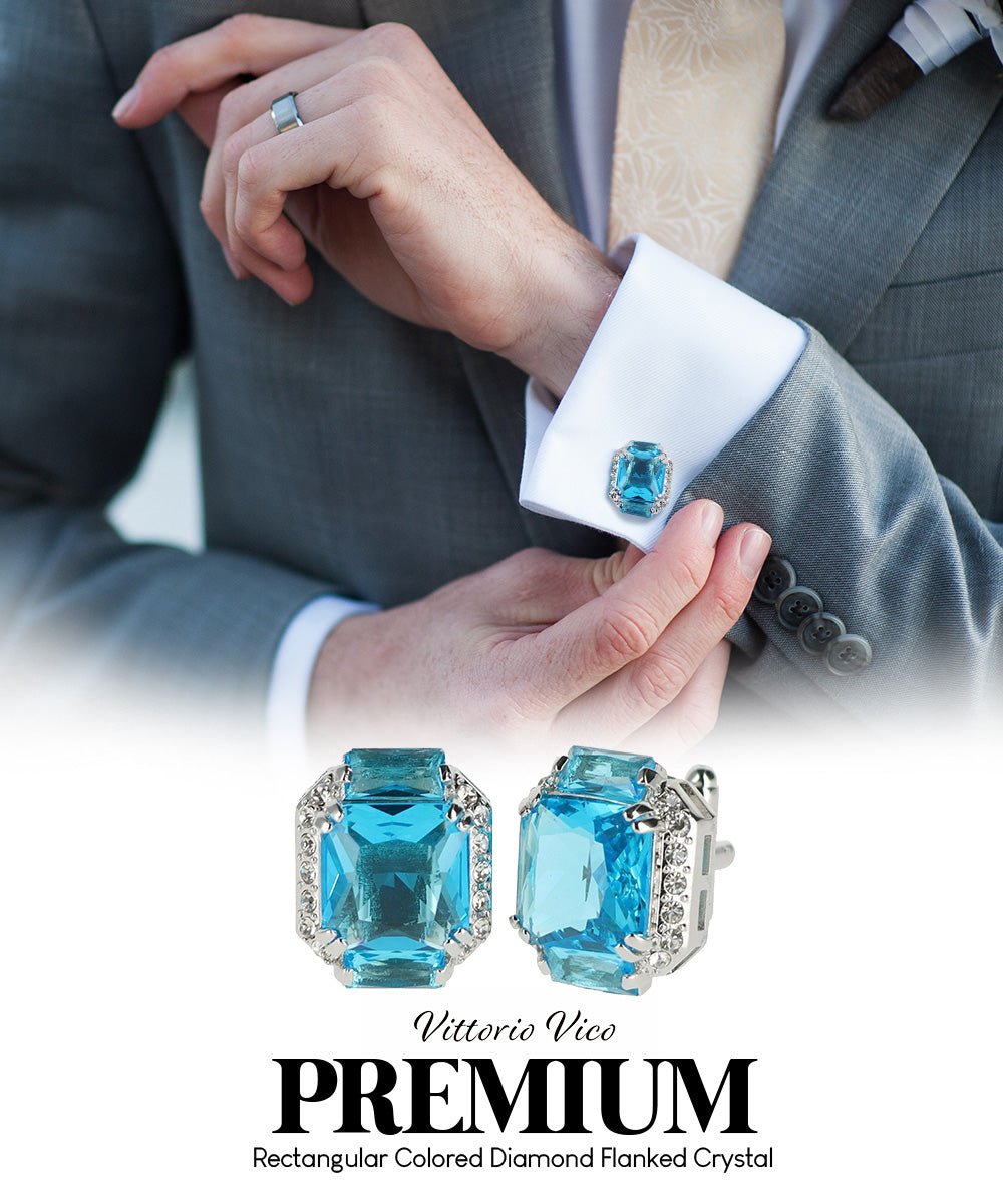 BLING Colorstone Cufflinks with Flanked Rectangular Crystal in a Box by Vittorio Vico (CL74XX) (CL - 7417) for Independent Retail Stores by Dubal Brothers