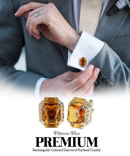 BLING Colorstone Cufflinks with Flanked Rectangular Crystal in a Box by Vittorio Vico (CL74XX) (CL - 7418) for Independent Retail Stores by Dubal Brothers