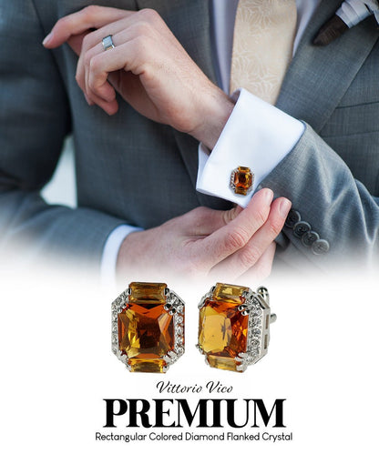 BLING Colorstone Cufflinks with Flanked Rectangular Crystal in a Box by Vittorio Vico (CL74XX) (CL - 7419) for Independent Retail Stores by Dubal Brothers