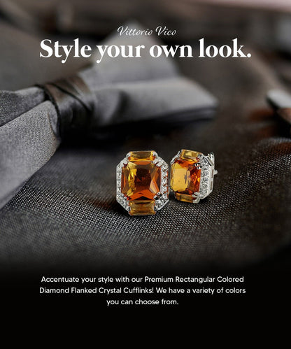 BLING Colorstone Cufflinks with Flanked Rectangular Crystal in a Box by Vittorio Vico (CL74XX) (CL - 7419) for Independent Retail Stores by Dubal Brothers