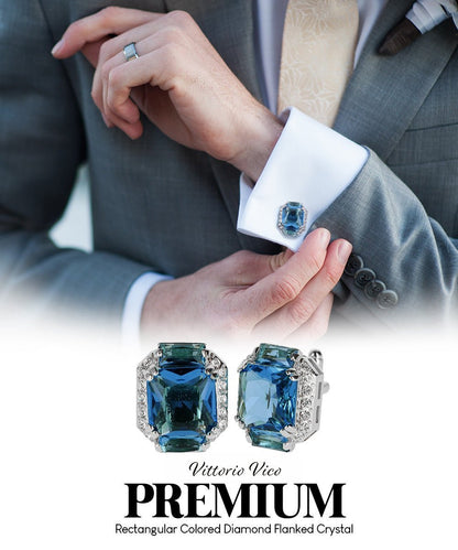 BLING Colorstone Cufflinks with Flanked Rectangular Crystal in a Box by Vittorio Vico (CL74XX) (CL - 7427) for Independent Retail Stores by Dubal Brothers