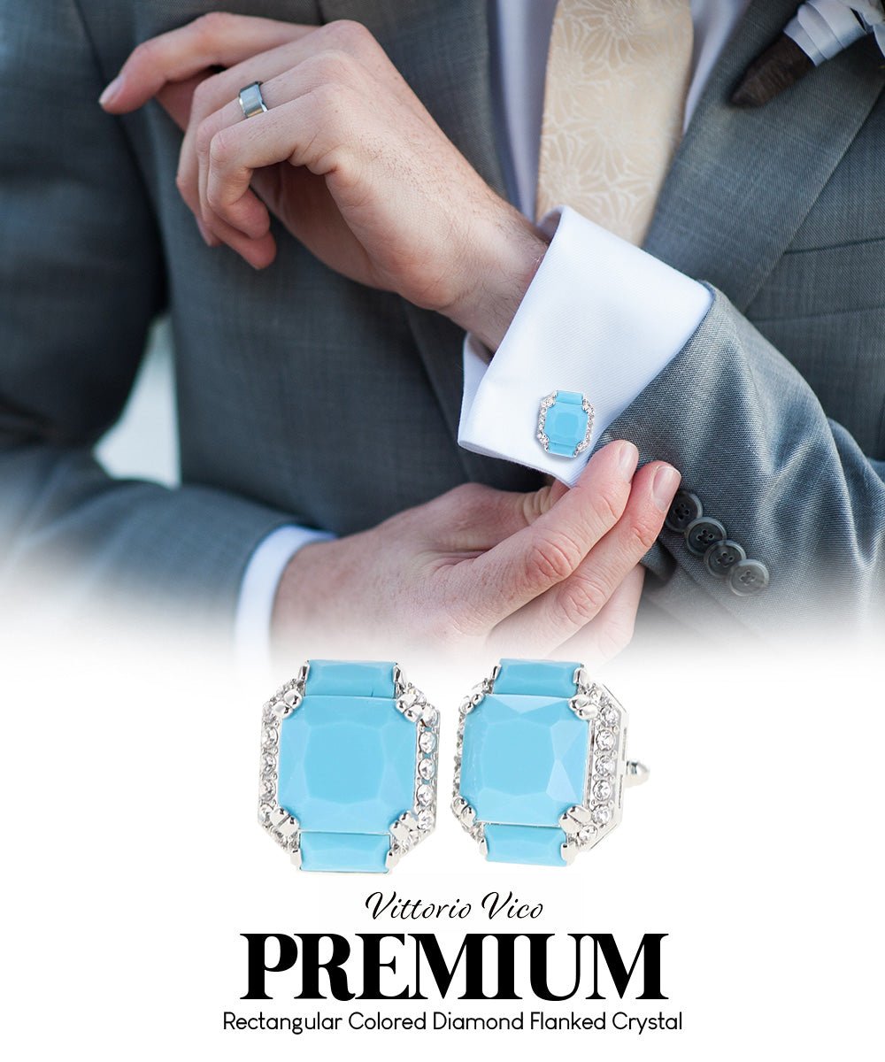 BLING Colorstone Cufflinks with Flanked Rectangular Crystal in a Box by Vittorio Vico (CL74XX) (CL - 7441) for Independent Retail Stores by Dubal Brothers