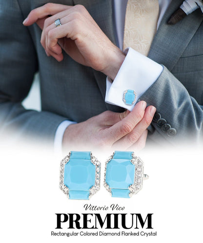 BLING Colorstone Cufflinks with Flanked Rectangular Crystal in a Box by Vittorio Vico (CL74XX) (CL - 7441) for Independent Retail Stores by Dubal Brothers