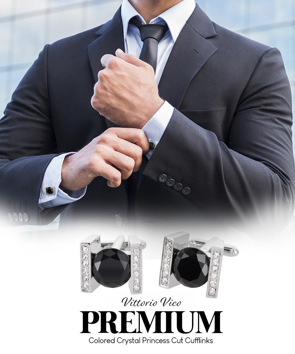 Bling Colorstone Cufflinks with Princess Setting in a Box by Vittorio Vico (CL14XX) (cl - 1401) for Independent Retail Stores by Dubal Brothers