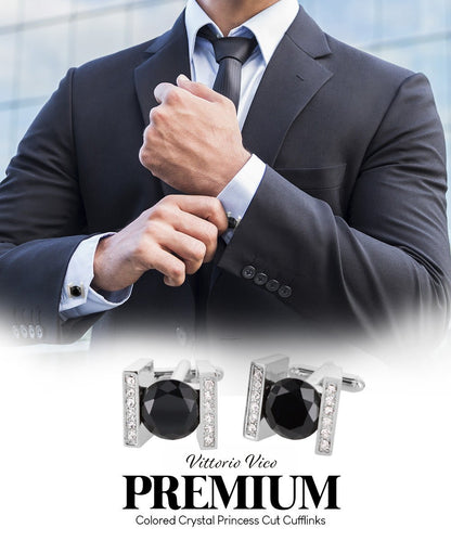 Bling Colorstone Cufflinks with Princess Setting in a Box by Vittorio Vico (CL14XX) (cl - 1401) for Independent Retail Stores by Dubal Brothers