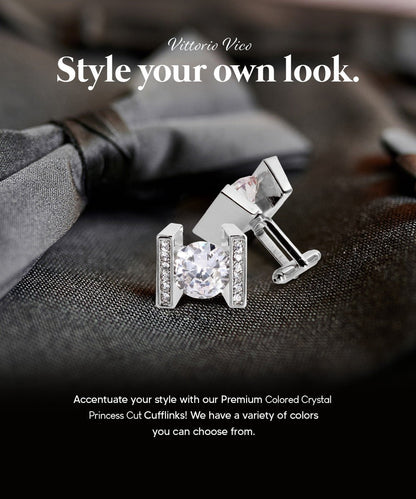 Bling Colorstone Cufflinks with Princess Setting in a Box by Vittorio Vico (CL14XX) (cl - 1403) for Independent Retail Stores by Dubal Brothers