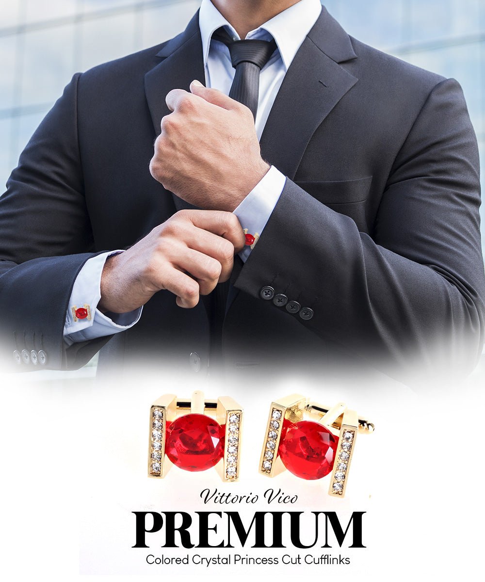 Bling Colorstone Cufflinks with Princess Setting in a Box by Vittorio Vico (CL14XX) (cl - 1404) for Independent Retail Stores by Dubal Brothers