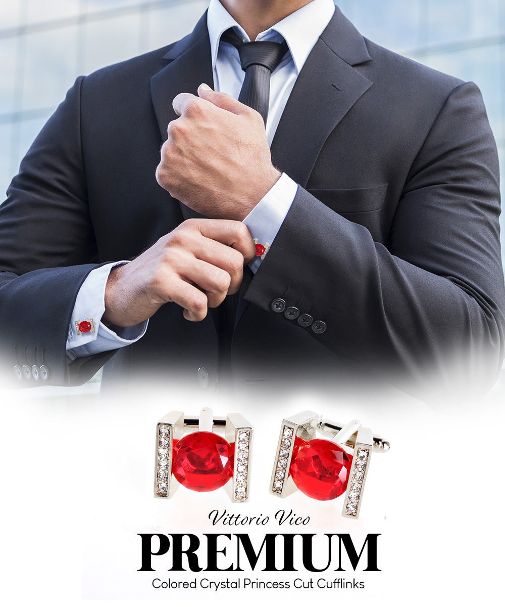 Bling Colorstone Cufflinks with Princess Setting in a Box by Vittorio Vico (CL14XX) (cl - 1405) for Independent Retail Stores by Dubal Brothers