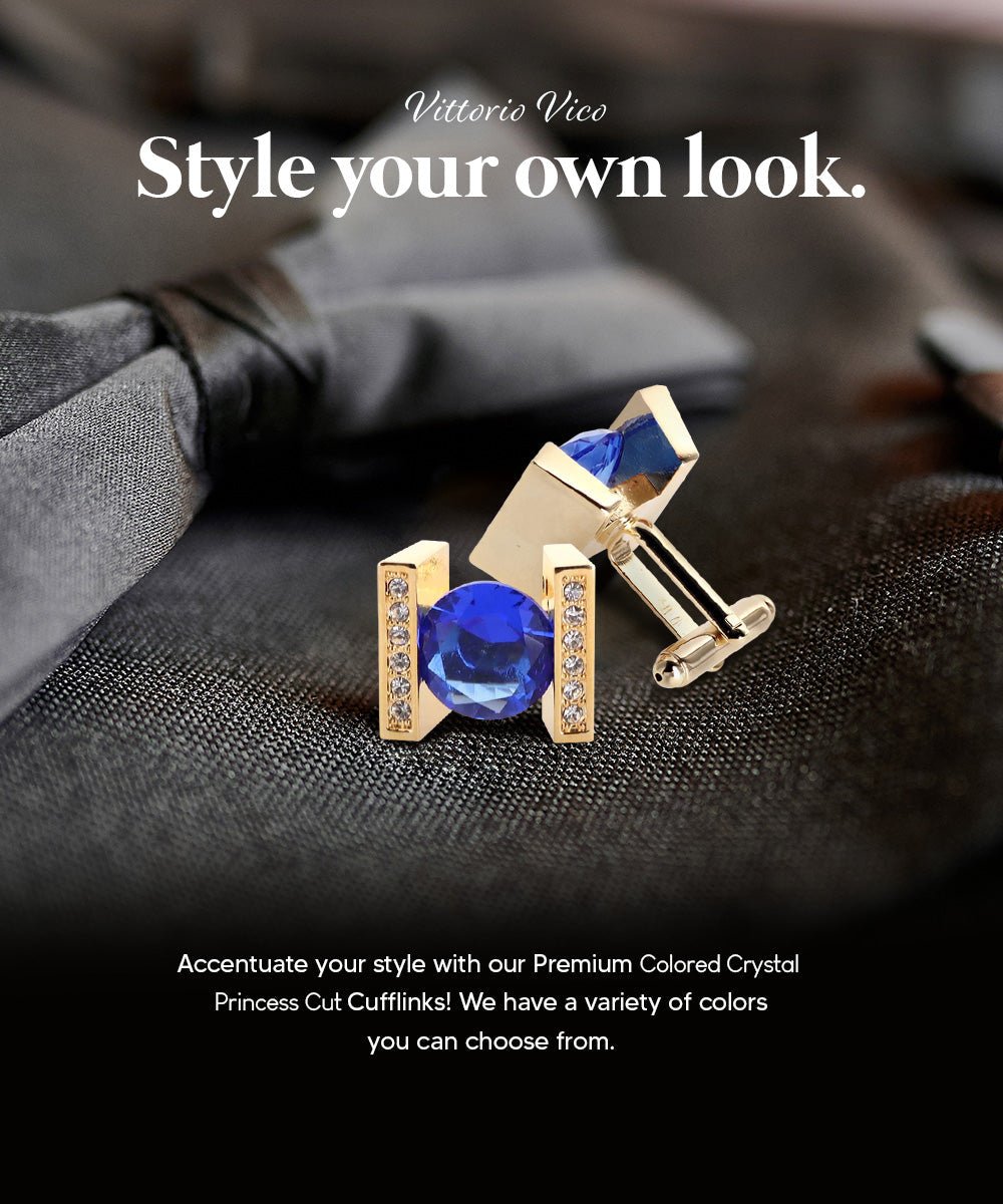 Bling Colorstone Cufflinks with Princess Setting in a Box by Vittorio Vico (CL14XX) (cl - 1406) for Independent Retail Stores by Dubal Brothers
