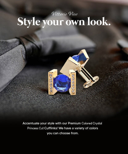 Bling Colorstone Cufflinks with Princess Setting in a Box by Vittorio Vico (CL14XX) (cl - 1406) for Independent Retail Stores by Dubal Brothers