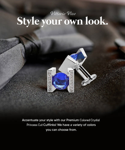 Bling Colorstone Cufflinks with Princess Setting in a Box by Vittorio Vico (CL14XX) (cl - 1407) for Independent Retail Stores by Dubal Brothers