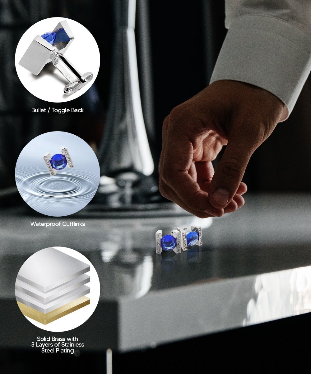 Bling Colorstone Cufflinks with Princess Setting in a Box by Vittorio Vico (CL14XX) (cl - 1407) for Independent Retail Stores by Dubal Brothers