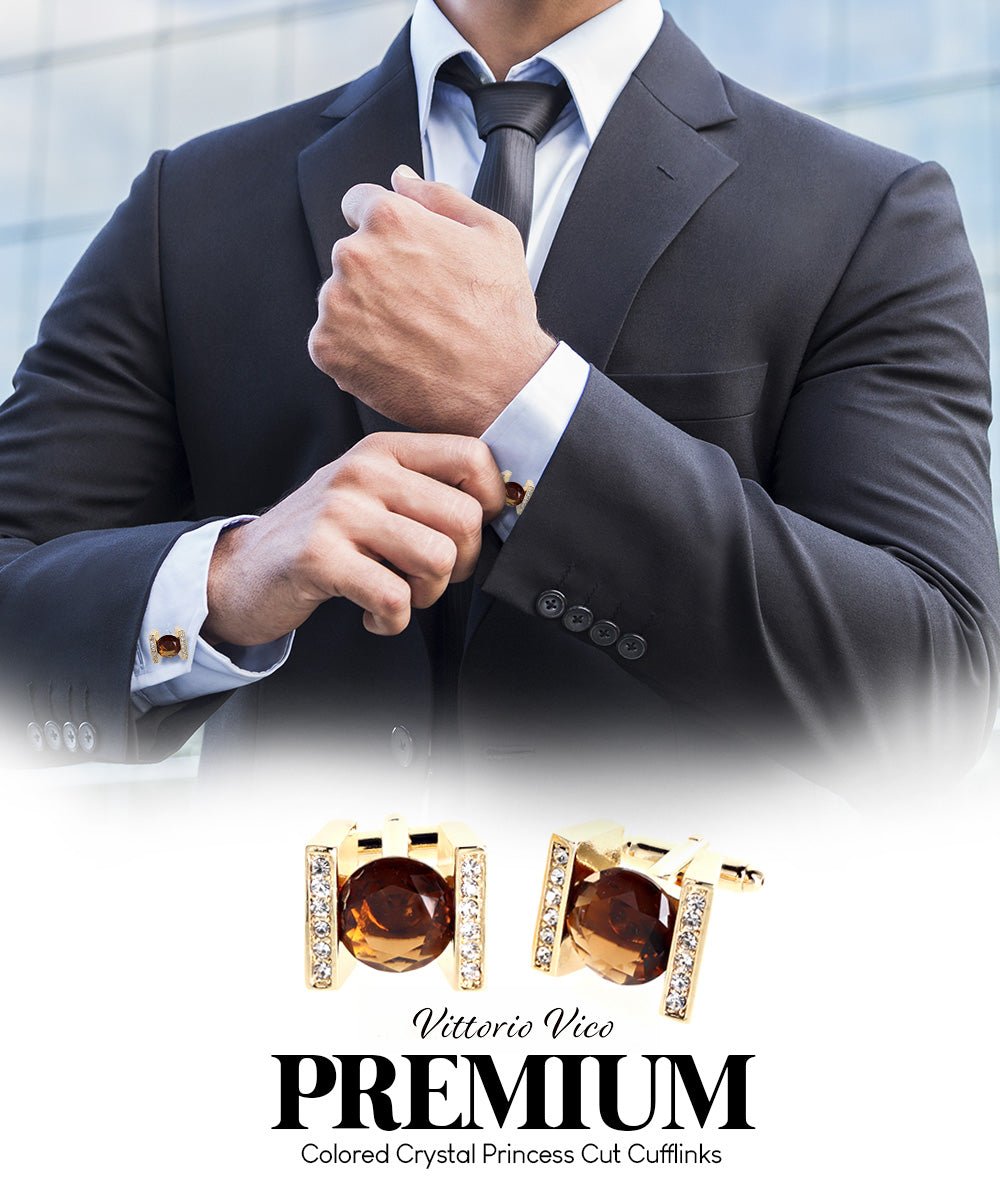 Bling Colorstone Cufflinks with Princess Setting in a Box by Vittorio Vico (CL14XX) (cl - 1408) for Independent Retail Stores by Dubal Brothers