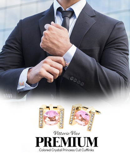 Bling Colorstone Cufflinks with Princess Setting in a Box by Vittorio Vico (CL14XX) (cl - 1412) for Independent Retail Stores by Dubal Brothers