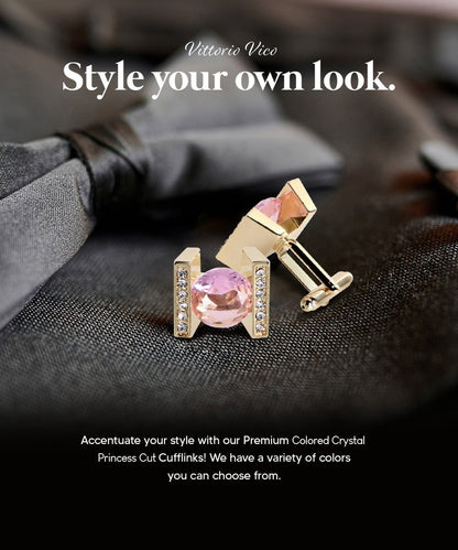Bling Colorstone Cufflinks with Princess Setting in a Box by Vittorio Vico (CL14XX) (cl - 1412) for Independent Retail Stores by Dubal Brothers