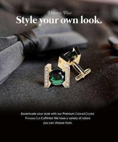 Bling Colorstone Cufflinks with Princess Setting in a Box by Vittorio Vico (CL14XX) (cl - 1414) for Independent Retail Stores by Dubal Brothers