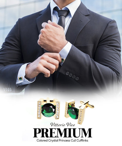 Bling Colorstone Cufflinks with Princess Setting in a Box by Vittorio Vico (CL14XX) (cl - 1414) for Independent Retail Stores by Dubal Brothers