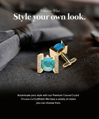 Bling Colorstone Cufflinks with Princess Setting in a Box by Vittorio Vico (CL14XX) (cl - 1416) for Independent Retail Stores by Dubal Brothers