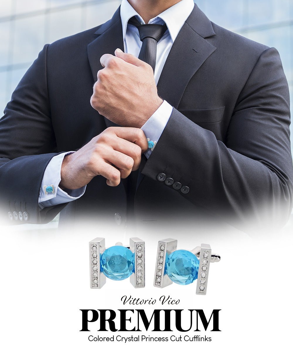 Bling Colorstone Cufflinks with Princess Setting in a Box by Vittorio Vico (CL14XX) (cl - 1417) for Independent Retail Stores by Dubal Brothers