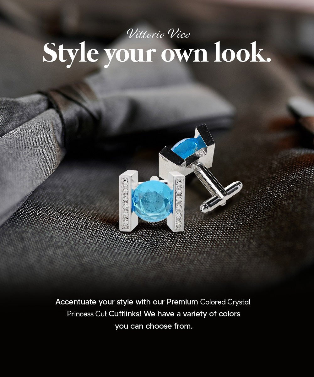 Bling Colorstone Cufflinks with Princess Setting in a Box by Vittorio Vico (CL14XX) (cl - 1417) for Independent Retail Stores by Dubal Brothers