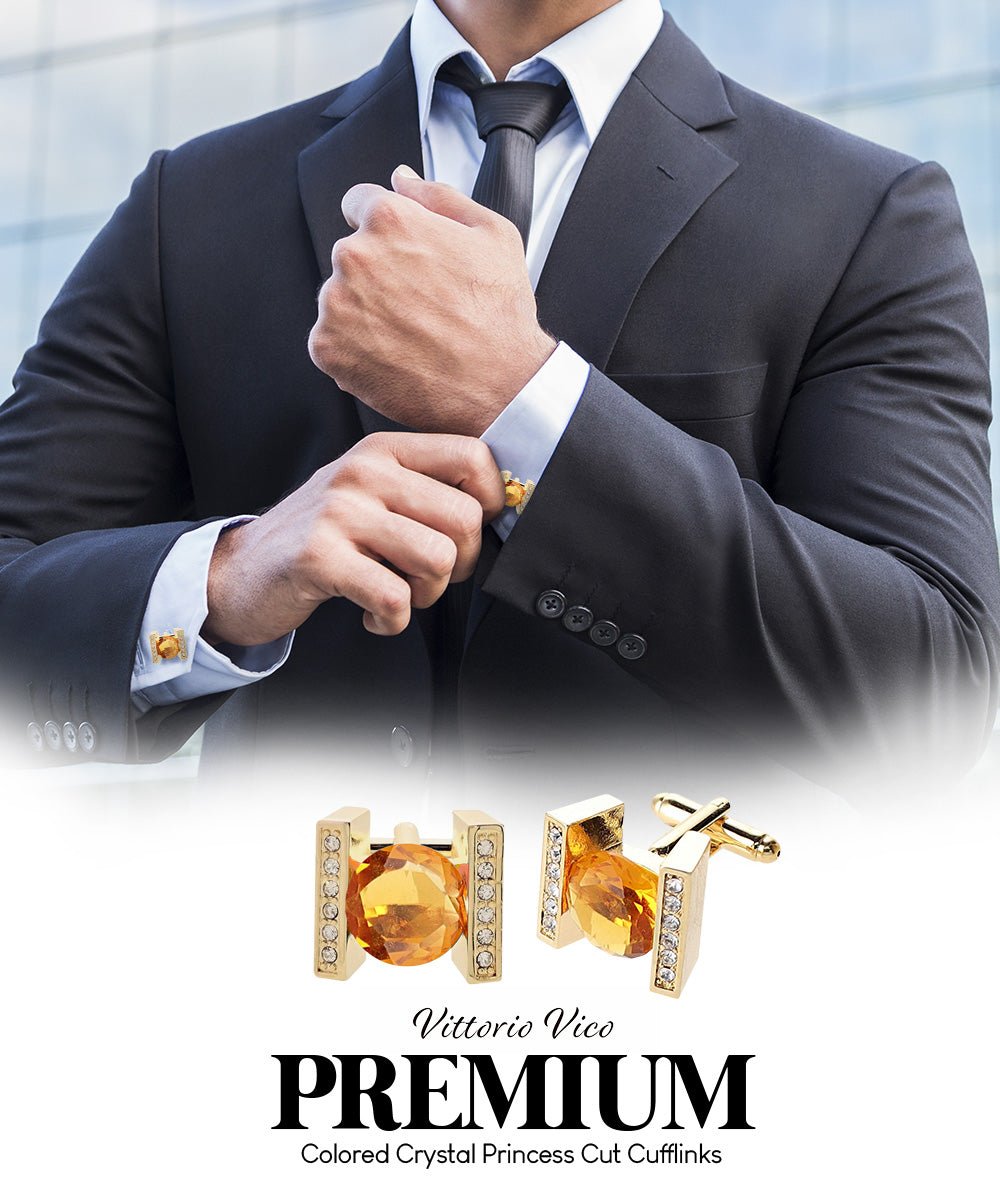 Bling Colorstone Cufflinks with Princess Setting in a Box by Vittorio Vico (CL14XX) (cl - 1418) for Independent Retail Stores by Dubal Brothers