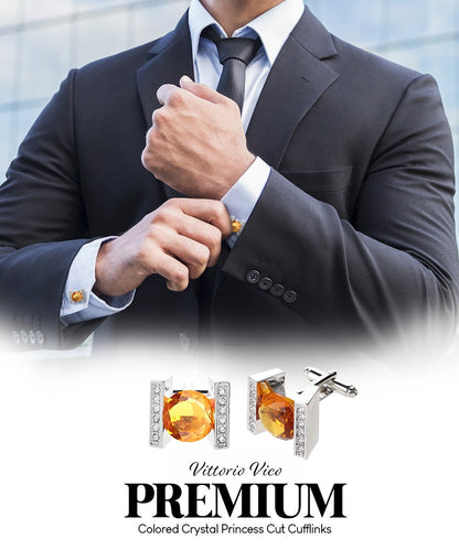 Bling Colorstone Cufflinks with Princess Setting in a Box by Vittorio Vico (CL14XX) (cl - 1419) for Independent Retail Stores by Dubal Brothers