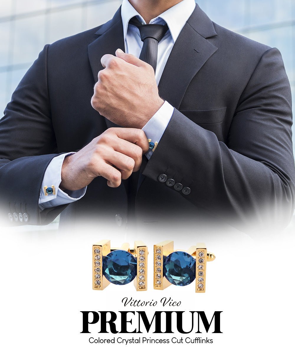 Bling Colorstone Cufflinks with Princess Setting in a Box by Vittorio Vico (CL14XX) (cl - 1426) for Independent Retail Stores by Dubal Brothers