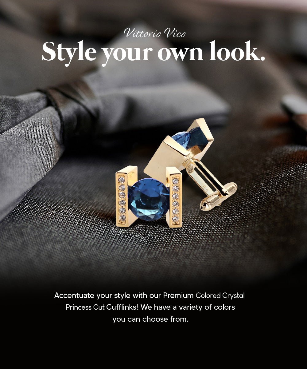 Bling Colorstone Cufflinks with Princess Setting in a Box by Vittorio Vico (CL14XX) (cl - 1426) for Independent Retail Stores by Dubal Brothers