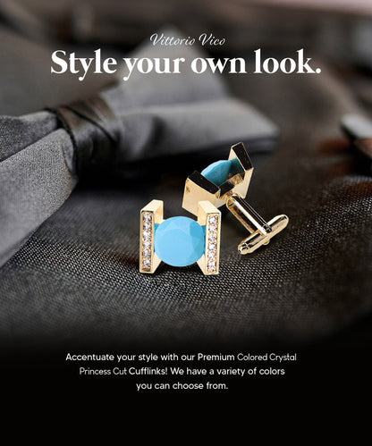 Bling Colorstone Cufflinks with Princess Setting in a Box by Vittorio Vico (CL14XX) (cl - 1440) for Independent Retail Stores by Dubal Brothers