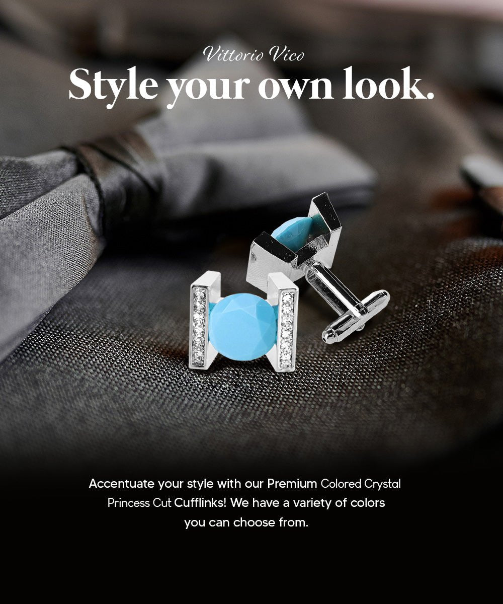 Bling Colorstone Cufflinks with Princess Setting in a Box by Vittorio Vico (CL14XX) (cl - 1441) for Independent Retail Stores by Dubal Brothers