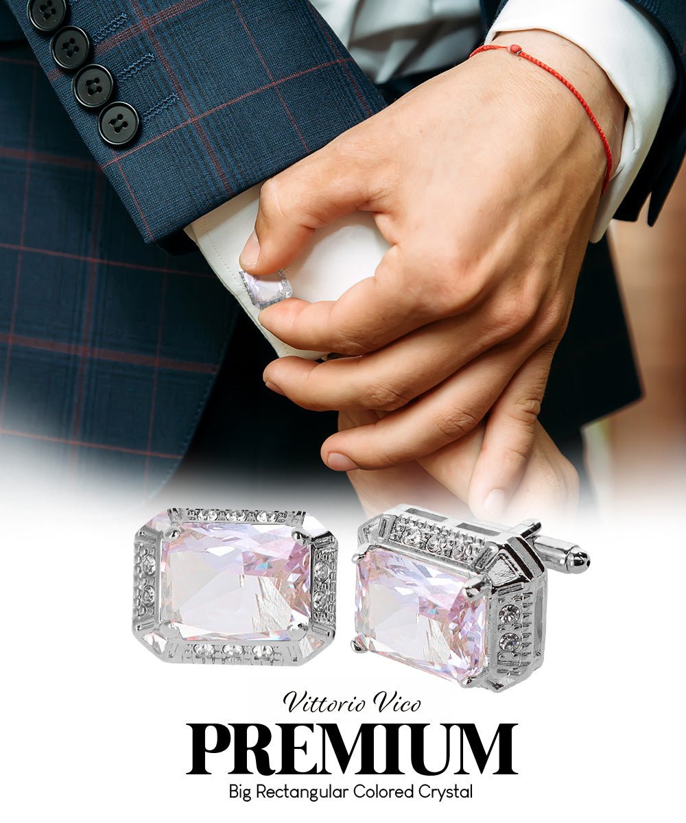 BLING Colorstone Cufflinks with Rectangular Crystal in a Box by Vittorio Vico (CL73XX) (CL - 7303) for Independent Retail Stores by Dubal Brothers