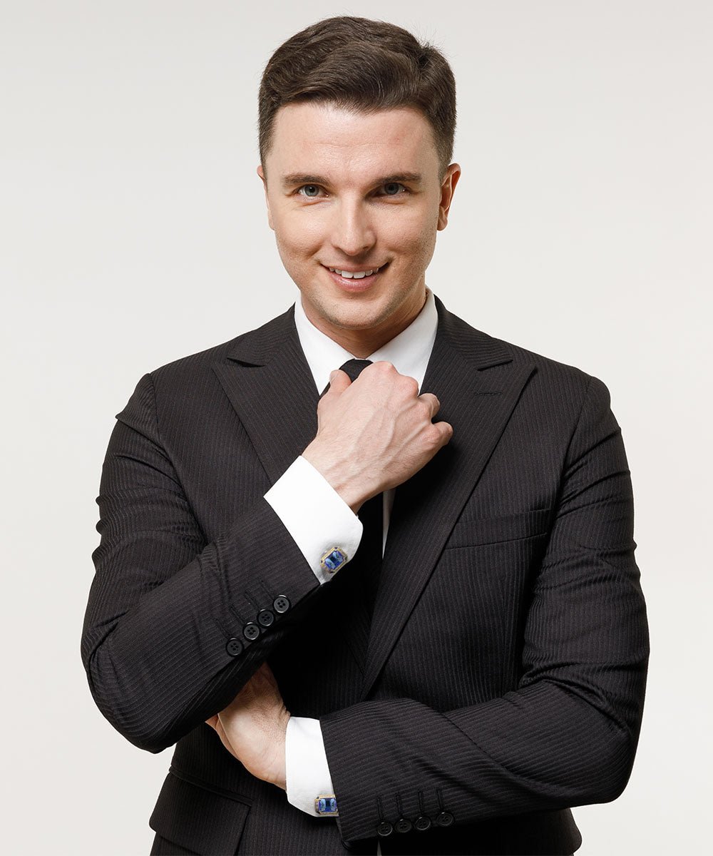 BLING Colorstone Cufflinks with Rectangular Crystal in a Box by Vittorio Vico (CL73XX) (CL - 7306) for Independent Retail Stores by Dubal Brothers